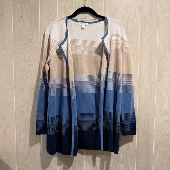 Charter Club 100% Cotton Ombre Stripe Cardigan - Petite Medium - Picture 1 of 4